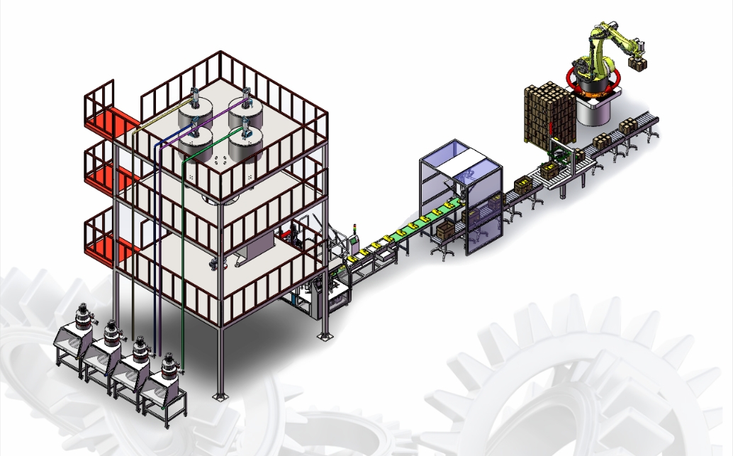 自动称重配料、搅拌混合、包装码垛生产线